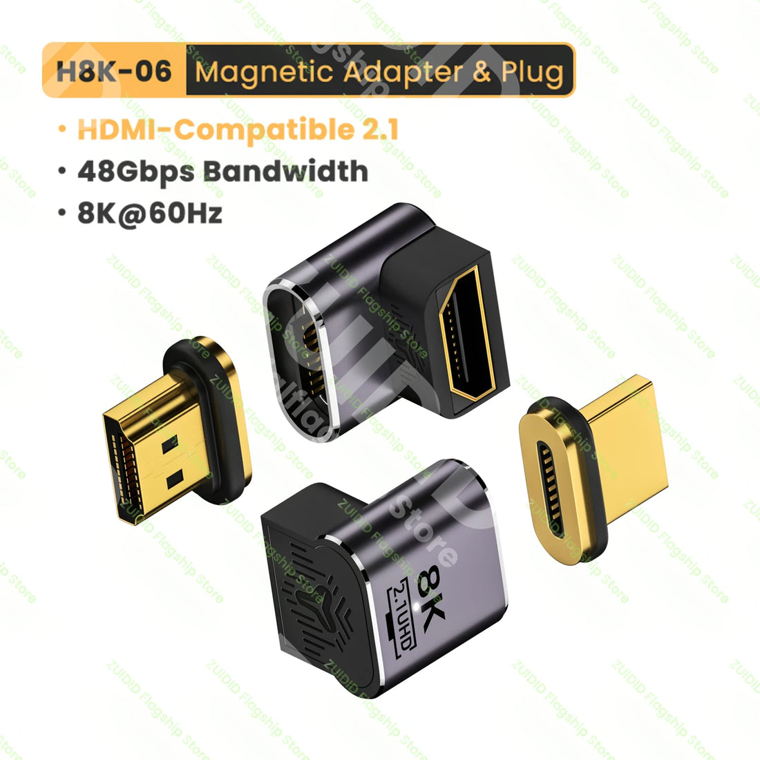 HDMI 2.1 Right-Angle Male-to-Female Adapter - 8K / 4K
