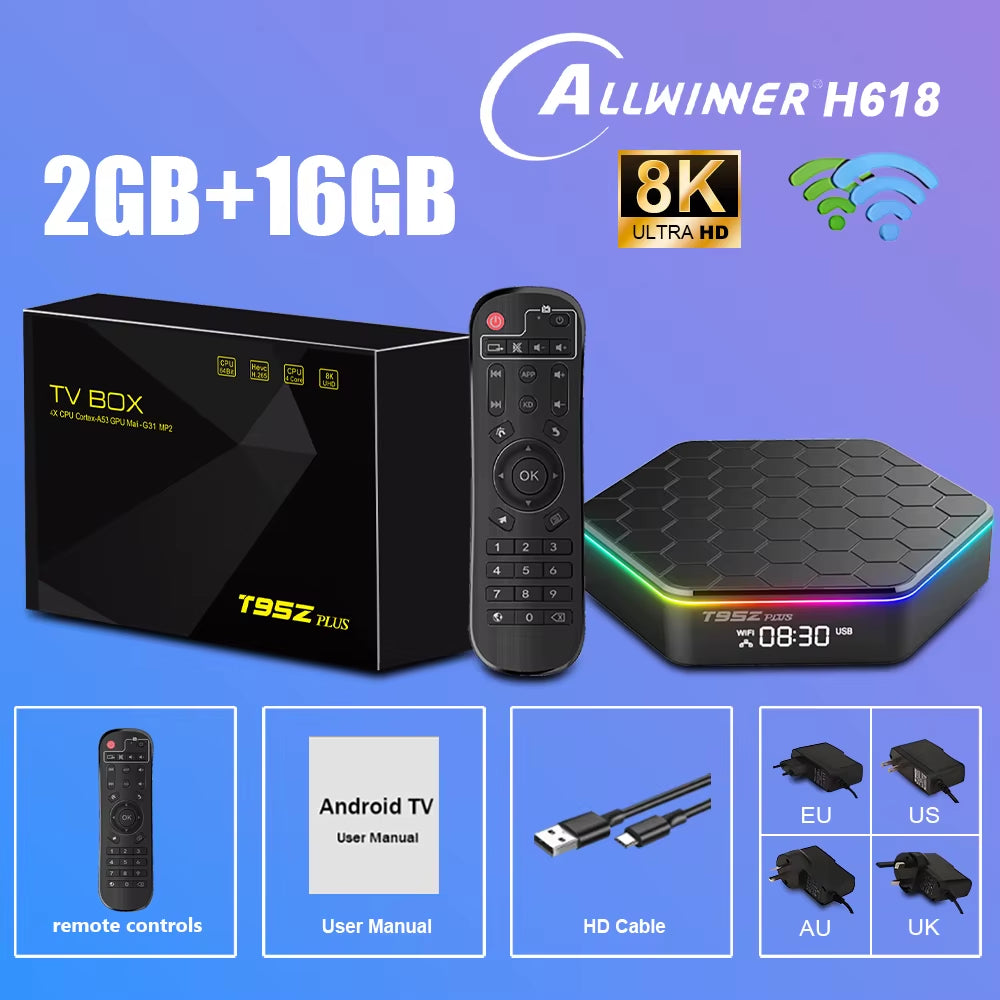 T95Z PLUS - Android 12 - Media Player - with 8K / WiFi 6 / Bluetooth 5 - 64GB RAM / 128GB Storage