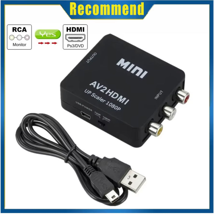 RCA to HDMI Converter with USB Cable 1080P AV to HDMI Adapter AV2HDMI AV/CVSB to HDMI AV to HDMI Switch HD