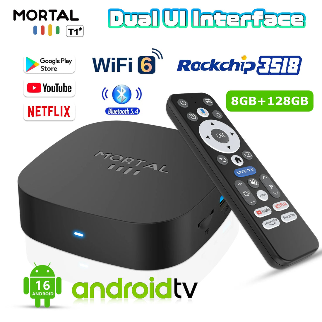 T1 - Android 16 - Media Player - with 8K / Dual-Band WiFi - 8GB RAM / 128GB Storage