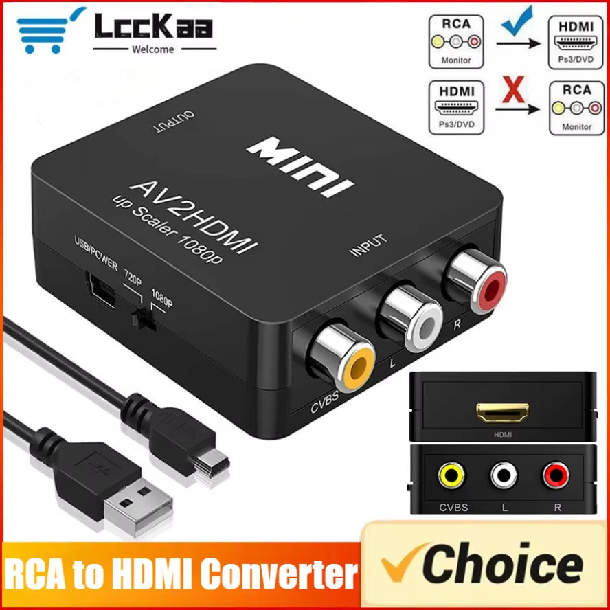 RCA to HDMI Converter with USB Cable 1080P AV to HDMI Adapter AV2HDMI AV/CVSB to HDMI AV to HDMI Switch HD