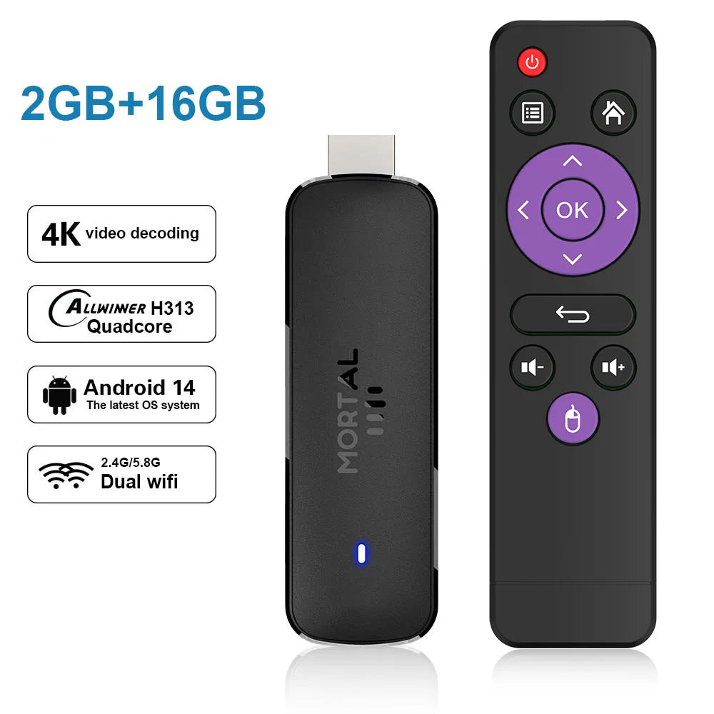 Q8 - Android 14 - Streaming Stick - with 8K / WiFi 6 / Voice Remote - 8GB RAM / 16GB Storage