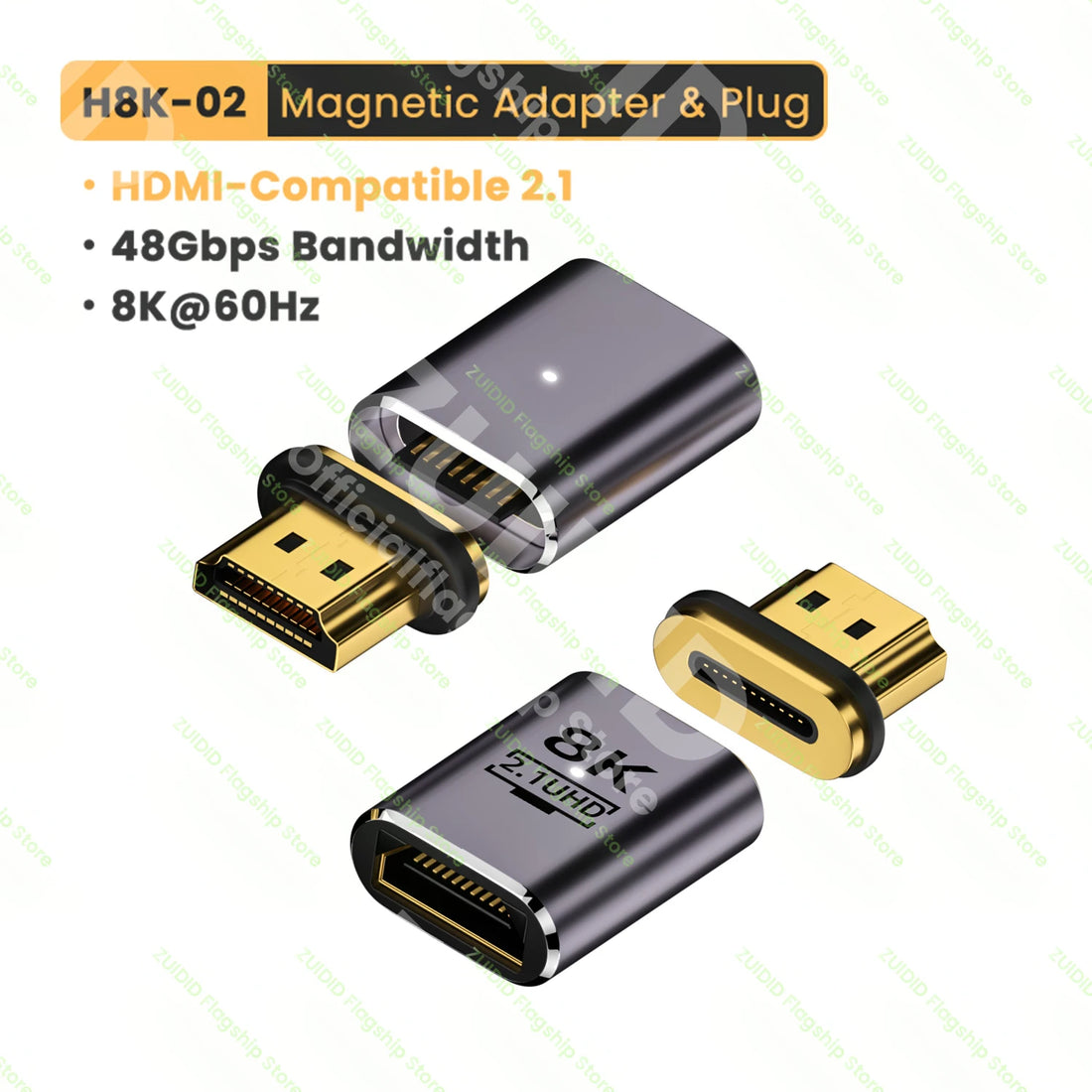 HDMI 2.1 Right-Angle Male-to-Female Adapter - 8K / 4K