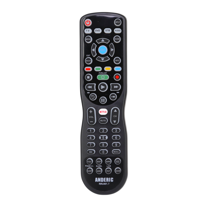 Anderic RRU401.7 4 - Device Universal Remote Control with Backlight, Macro and Learning for TV, Cable, Streaming