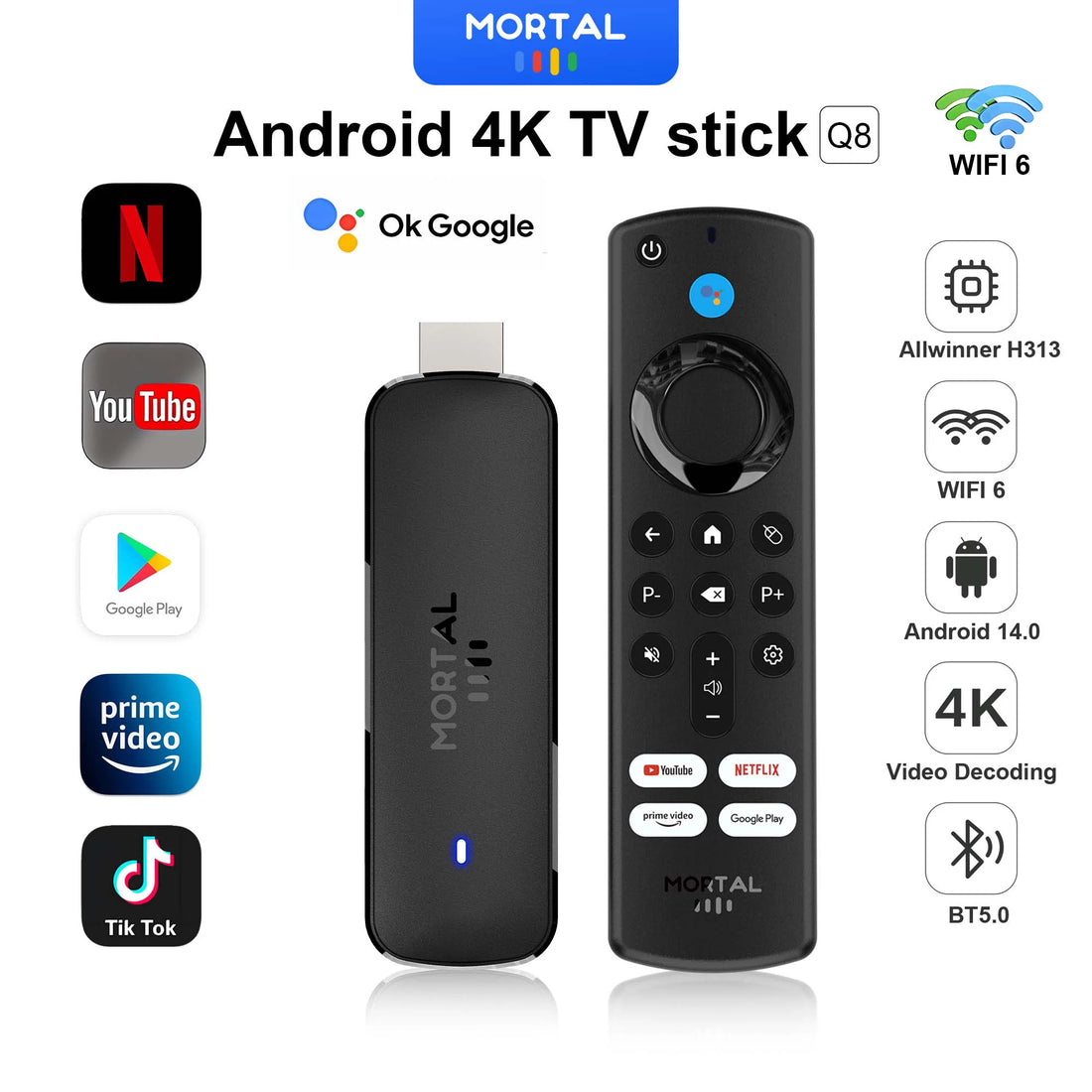 Q8 - Android 14 - Streaming Stick - with 8K / WiFi 6 / Voice Remote
