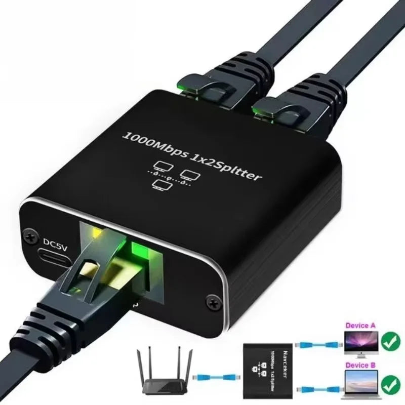 Gigabit RJ45 Ethernet Splitter Adapter