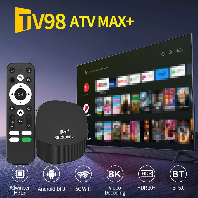 TV98 ATV MAX PLUS - Android 14 - Media Player - with 8K / Dual-Band WiFi / Voice Remote