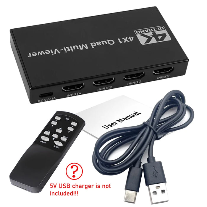 4K HDMI Multiviewer Switch - 4 Inputs to 1 Display