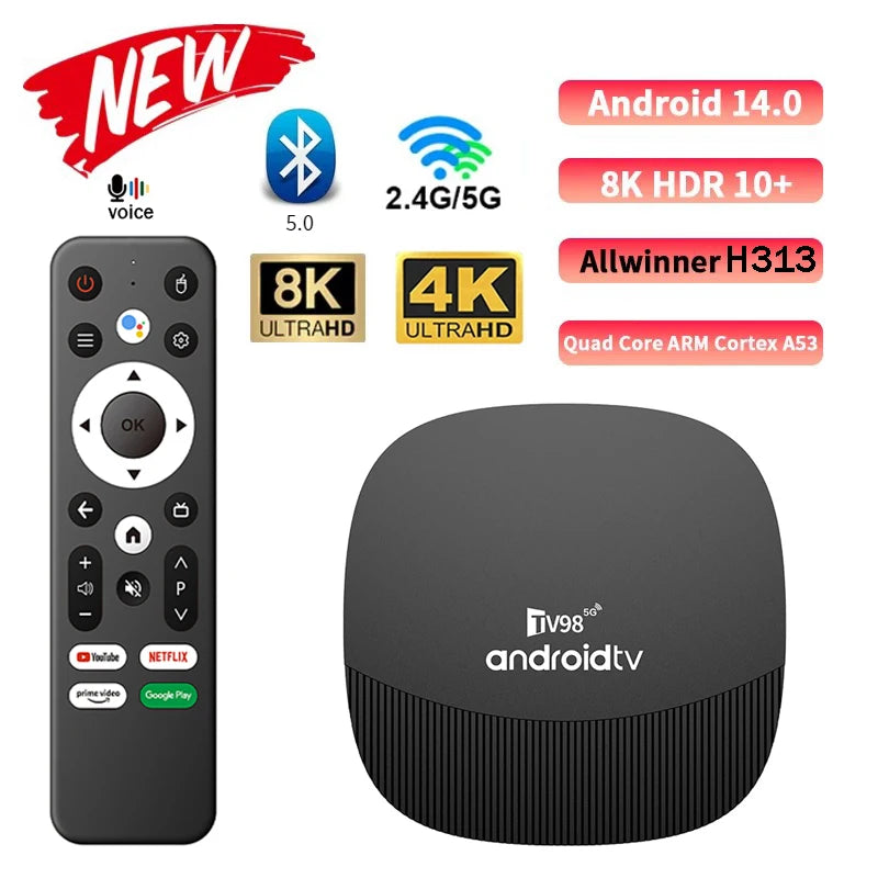 TV98 ATV MAX PLUS - Android 14 - Media Player - with 8K / Dual-Band WiFi / Voice Remote