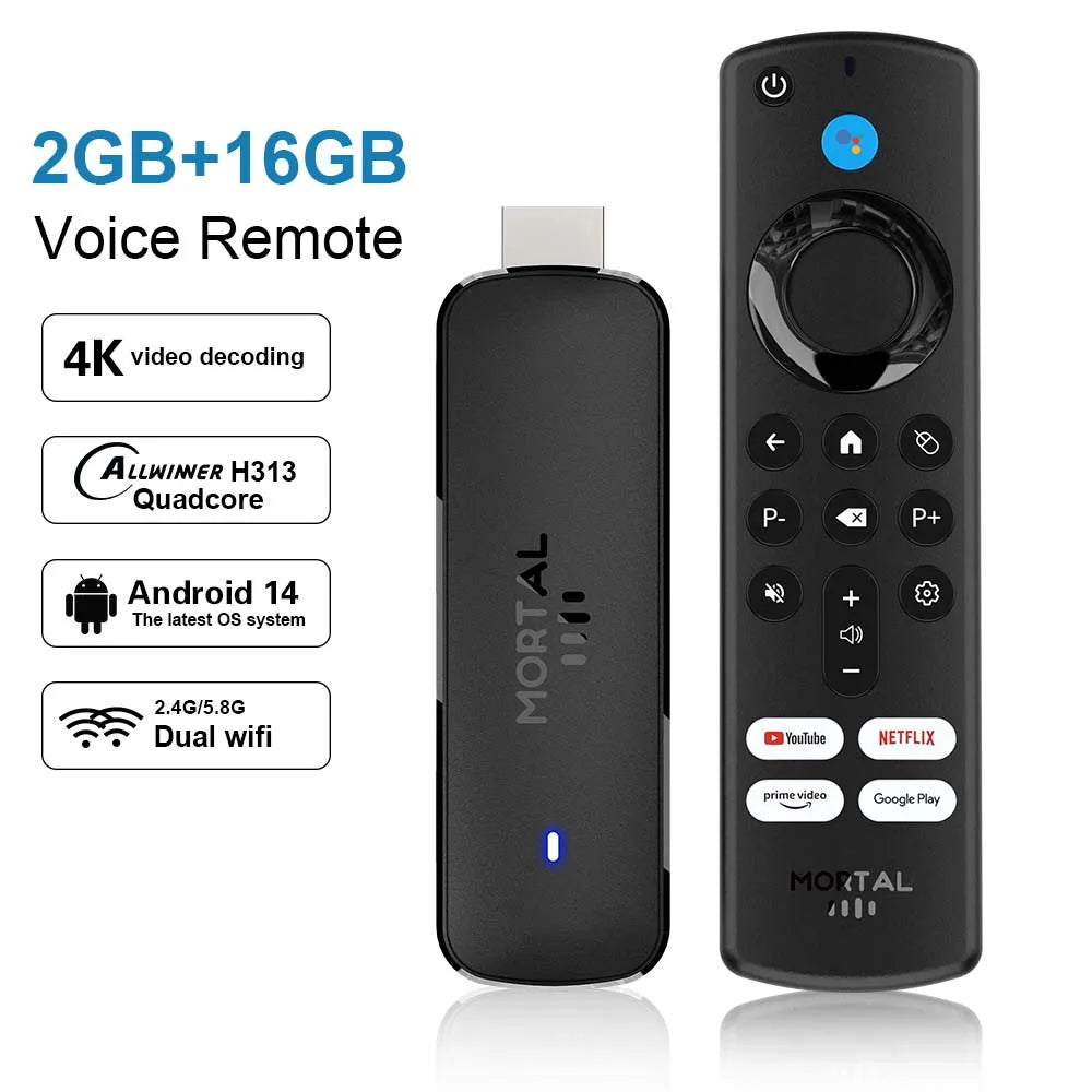 Q8 - Android 14 - Streaming Stick - with 8K / WiFi 6 / Voice Remote - 8GB RAM / 16GB Storage
