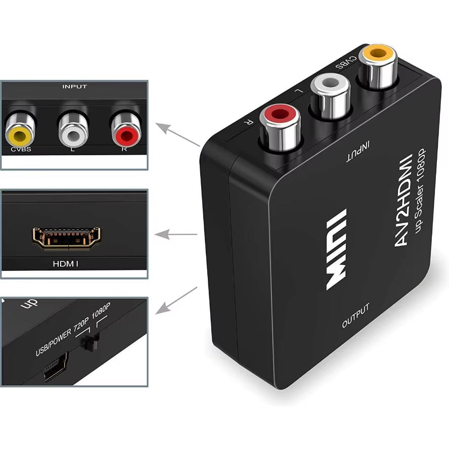 RCA to HDMI Converter with USB Cable 1080P AV to HDMI Adapter AV2HDMI AV/CVSB to HDMI AV to HDMI Switch HD
