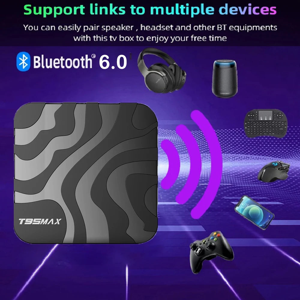 T95 MAX - Android 16 - Media Player - with 8K / WiFi 6 / Bluetooth 6 - 8GB RAM / 128GB Storage