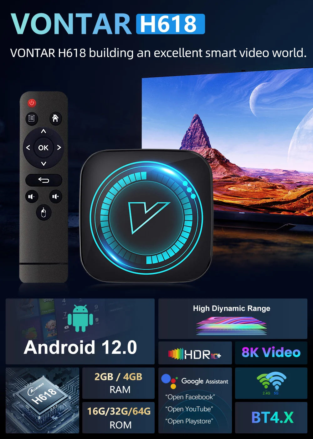 Smart Android H618 - Android 12 - Media Player - with 8K / Voice Remote