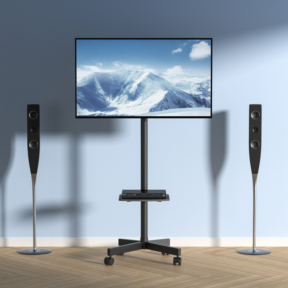VEVOR Mobile TV Stand, Mobile TV Cart For 23 To 60 Inch TVs, Height Adjustable Portable TV Stand With Wheels, With A Tray For Audio-Visual Devices, Rolling TV Stand With Mount For Bedroom, Living Room