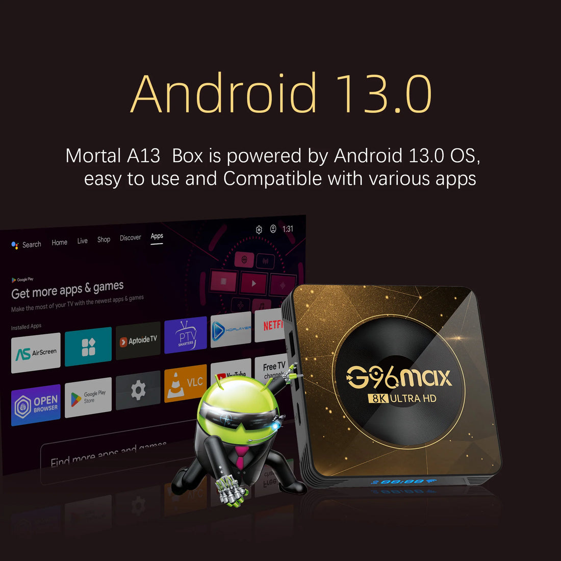 G96 MAX - Android 13 - Media Player - with 8K / WiFi 6 / Bluetooth 5 - 4GB RAM / 64GB Storage
