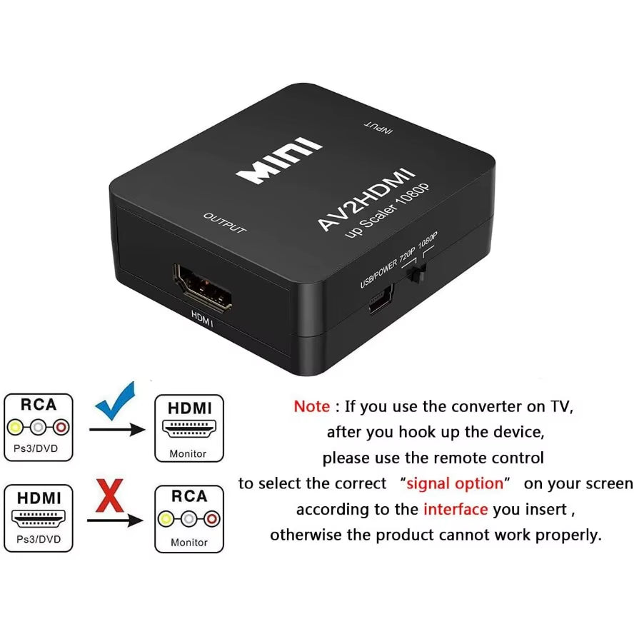 RCA to HDMI Converter with USB Cable 1080P AV to HDMI Adapter AV2HDMI AV/CVSB to HDMI AV to HDMI Switch HD
