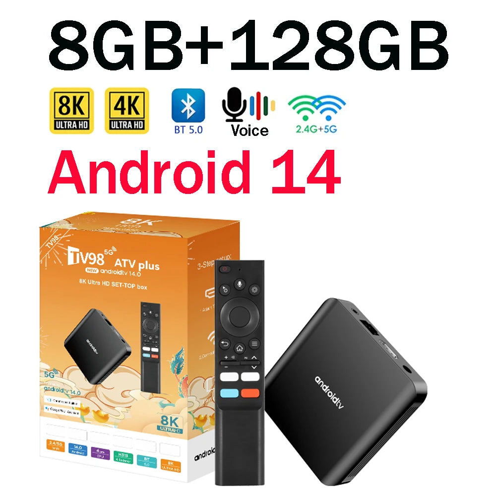 TV98 ATV PLUS - Android 14 - Media Player - with 8K / Dual-Band WiFi / Bluetooth 5