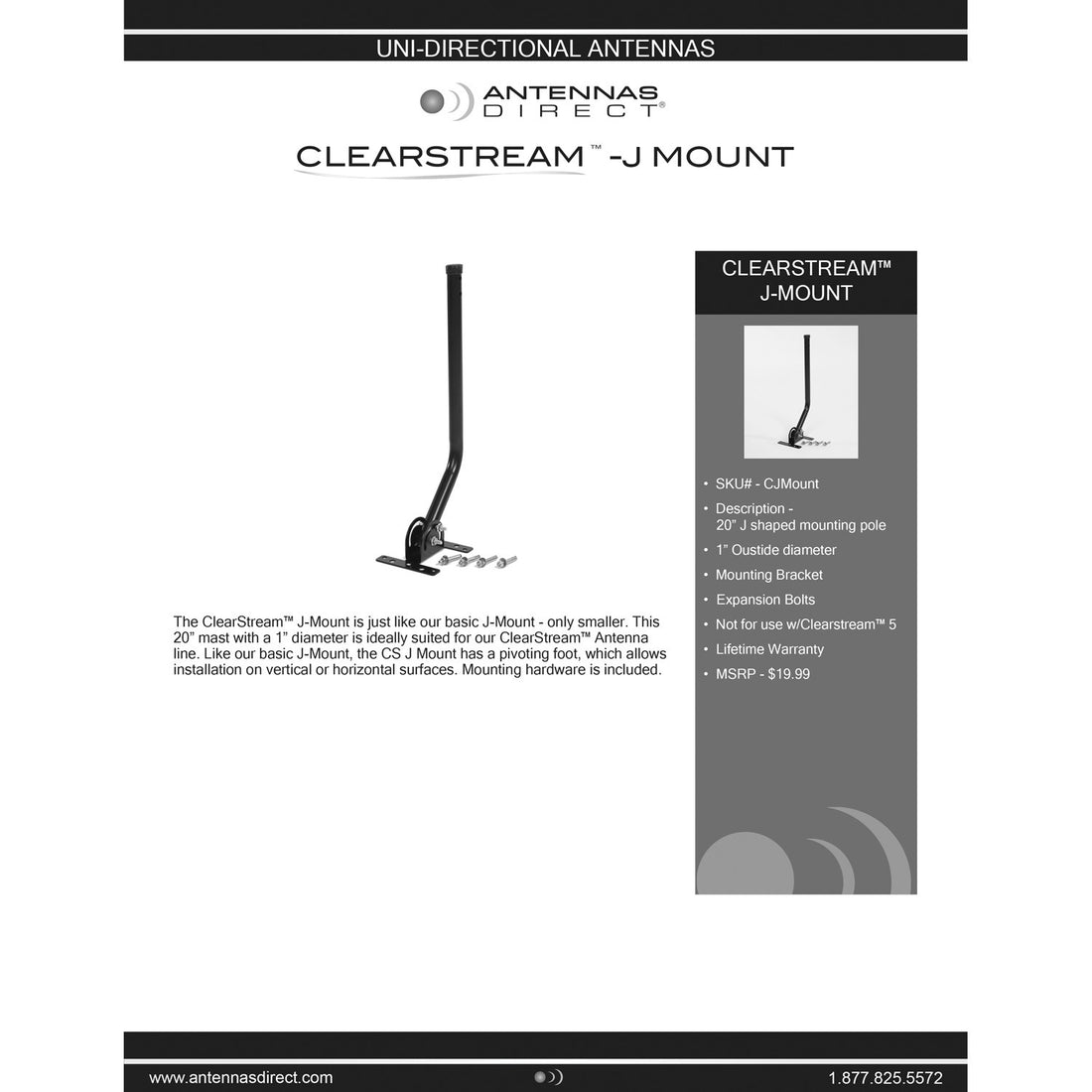 Antennas Direct CJMOUNT ClearStream J-Mount with Mounting Hardware