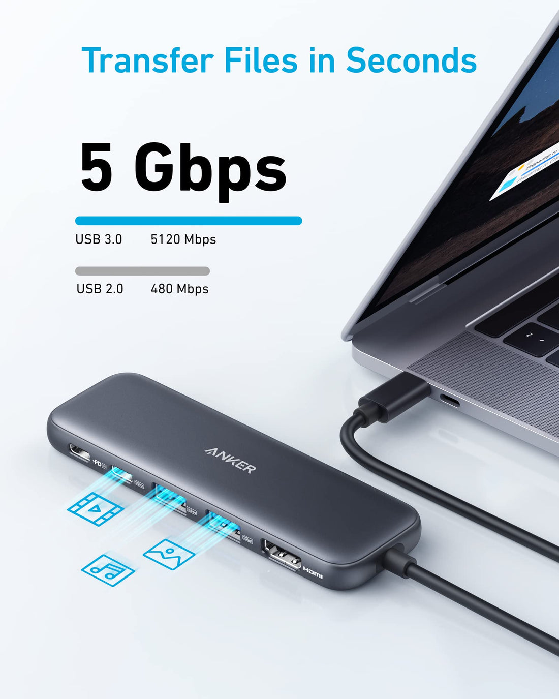 5-in-1 USB-C Hub with HDMI and USB Expansion