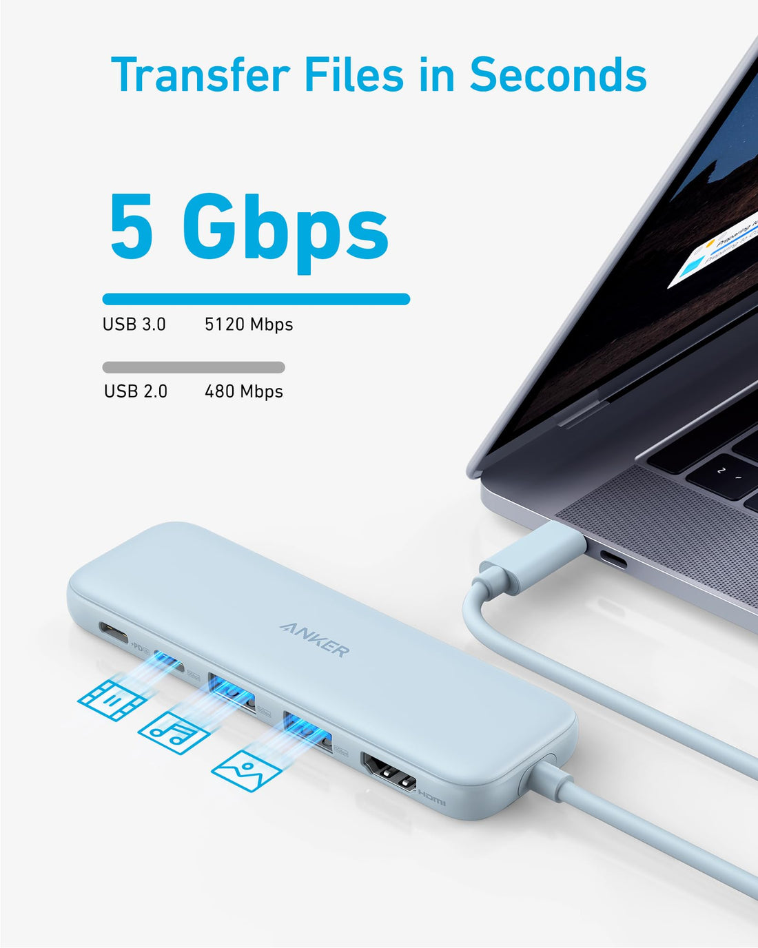 5-in-1 USB-C Hub with HDMI and USB Expansion