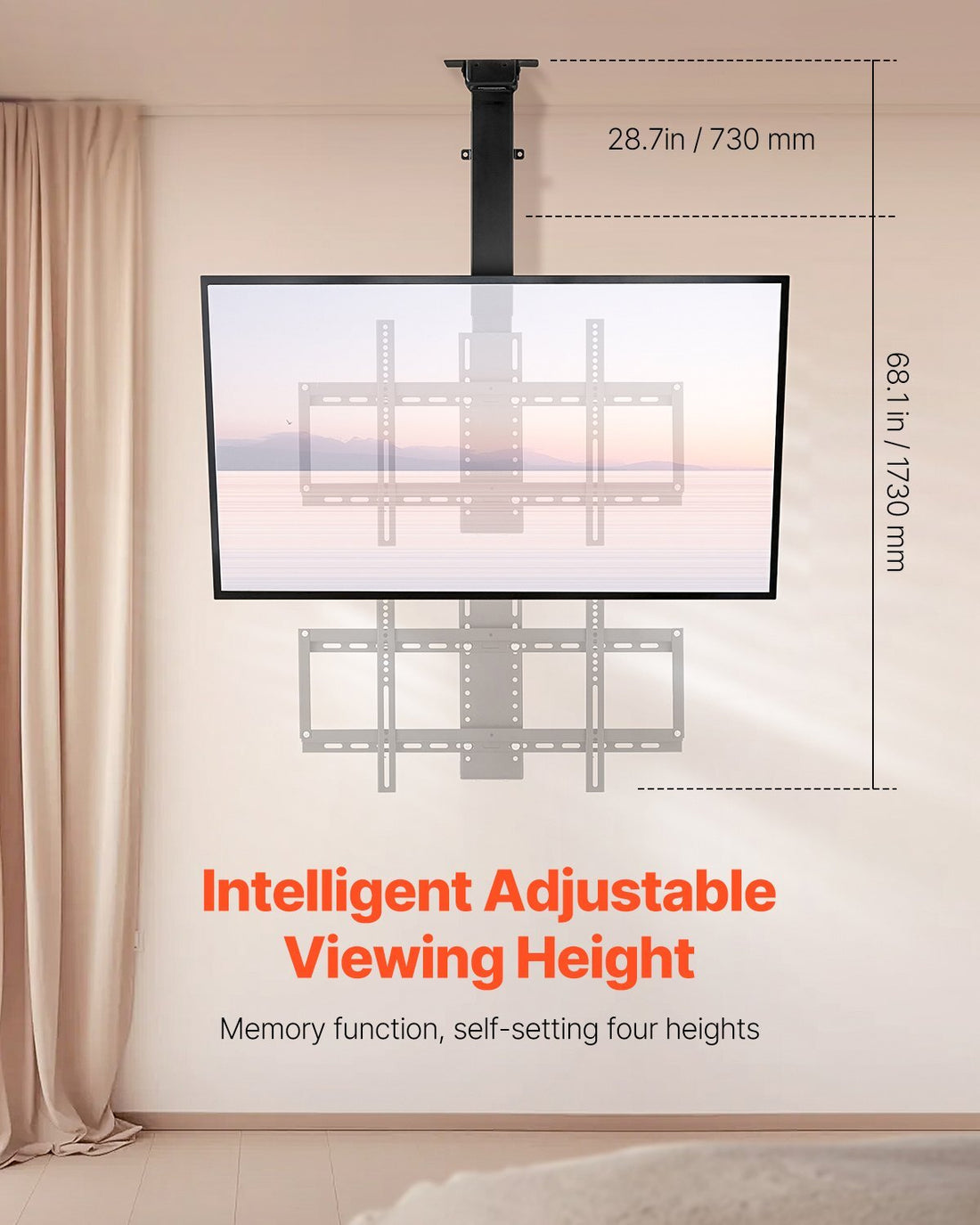 Motorized Ceiling TV Mount, TV Wall Mount for 32 to 55 Inch TV, Electric Adjustable Ceiling TV Mount, Motorized Flip Down TV Mount Bracket with Max VESA 24 x 16 in, Fits TVs Up to 120 lbs