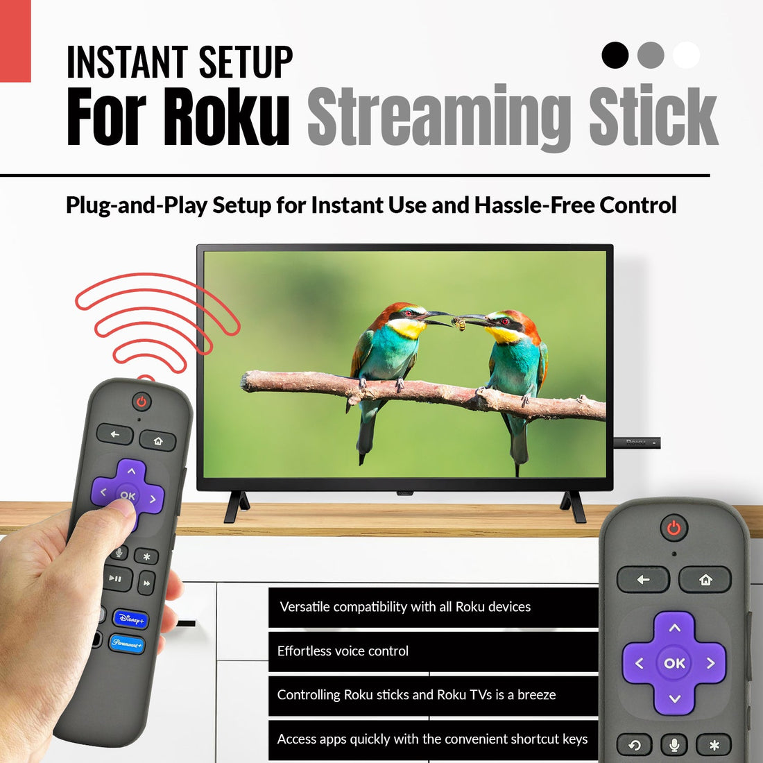 Anderic RC - GZ1 Universal Remote Control for Roku Streaming Stick, StreamBar, and TV - RCFA5 RCGZ1
