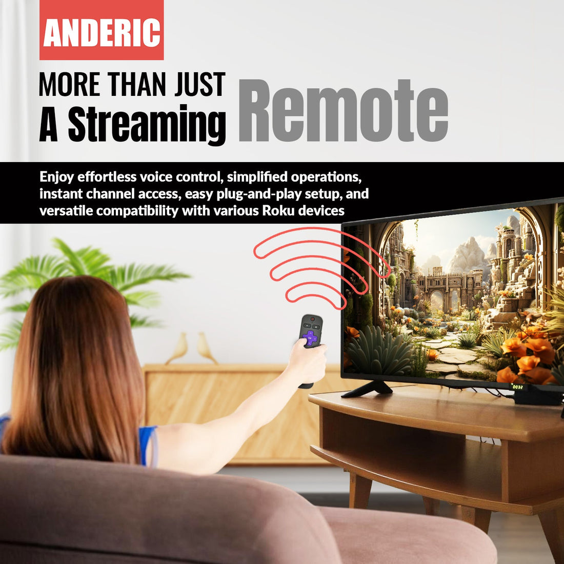 Anderic RC - GZ1 Universal Remote Control for Roku Streaming Stick, StreamBar, and TV - RCFA5 RCGZ1
