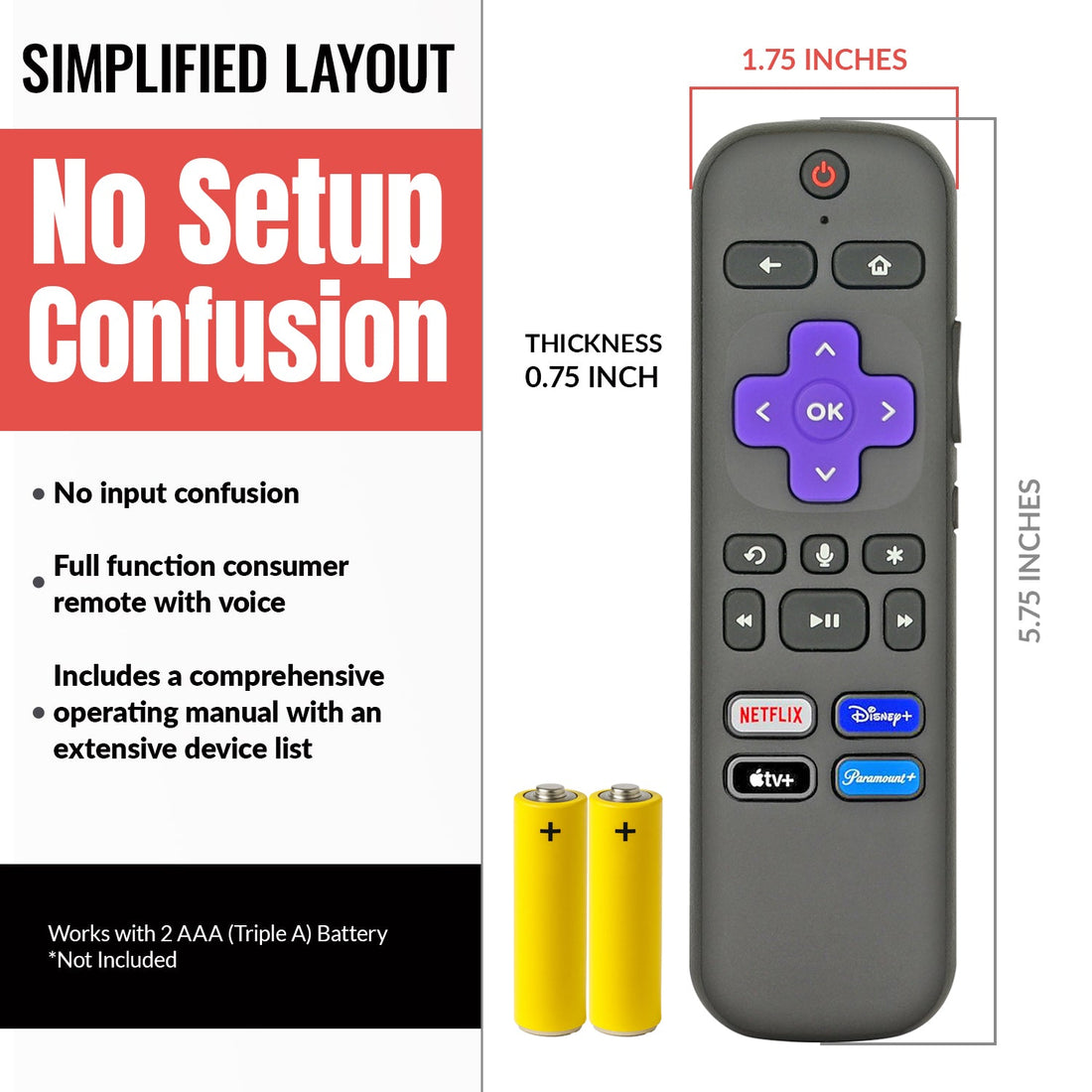 Anderic RC - GZ1 Universal Remote Control for Roku Streaming Stick, StreamBar, and TV - RCFA5 RCGZ1