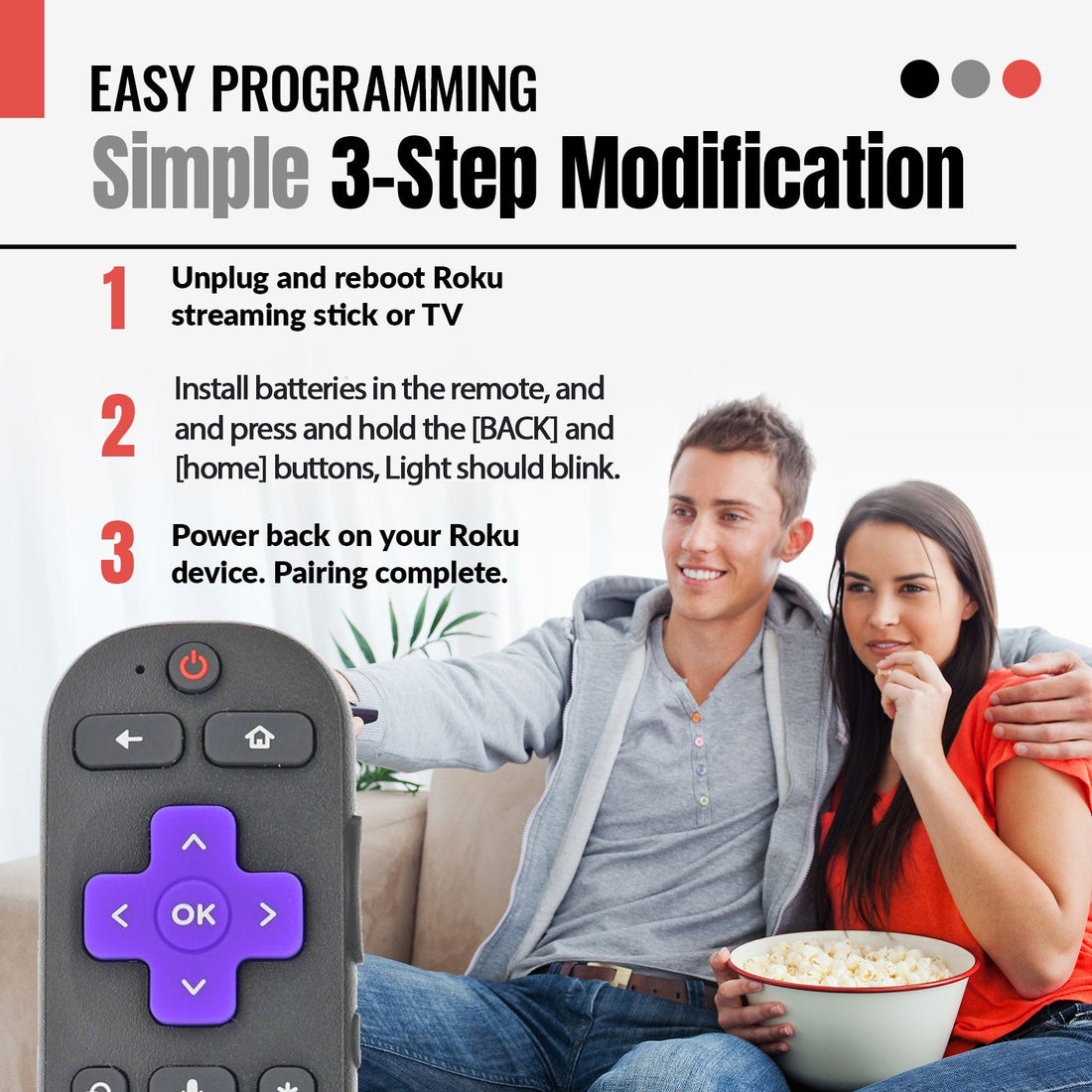 Anderic RC - GZ1 Universal Remote Control for Roku Streaming Stick, StreamBar, and TV - RCFA5 RCGZ1