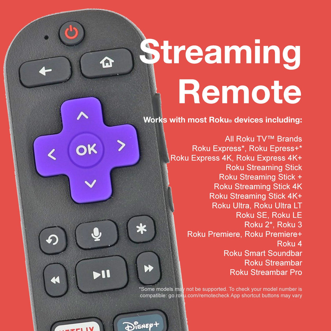 Anderic RC - GZ1 Universal Remote Control for Roku Streaming Stick, StreamBar, and TV - RCFA5 RCGZ1