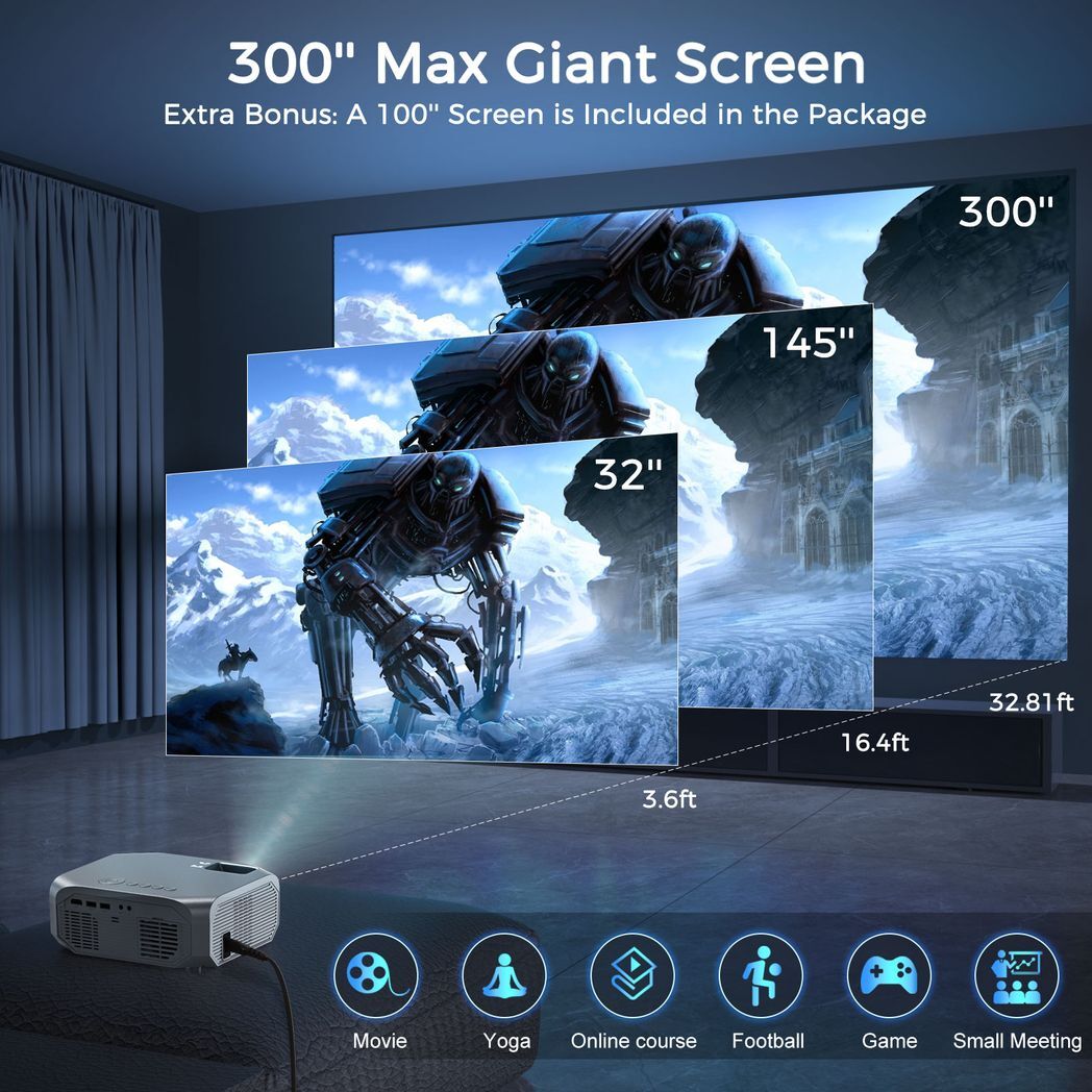 Projector with 5G WiFi and Bluetooth, 10000L Native 1080P Portable Outdoor Video Projector 4K Supported, Home Theater Movie Projector with Screen for Phone/PC/TV Stick/PS5(FBA???,?????)