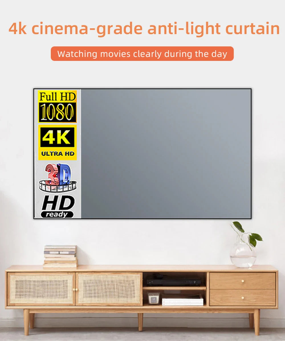 4K high-definition projection screen with 60-133 inch metal anti light screen hook design suitable for low...