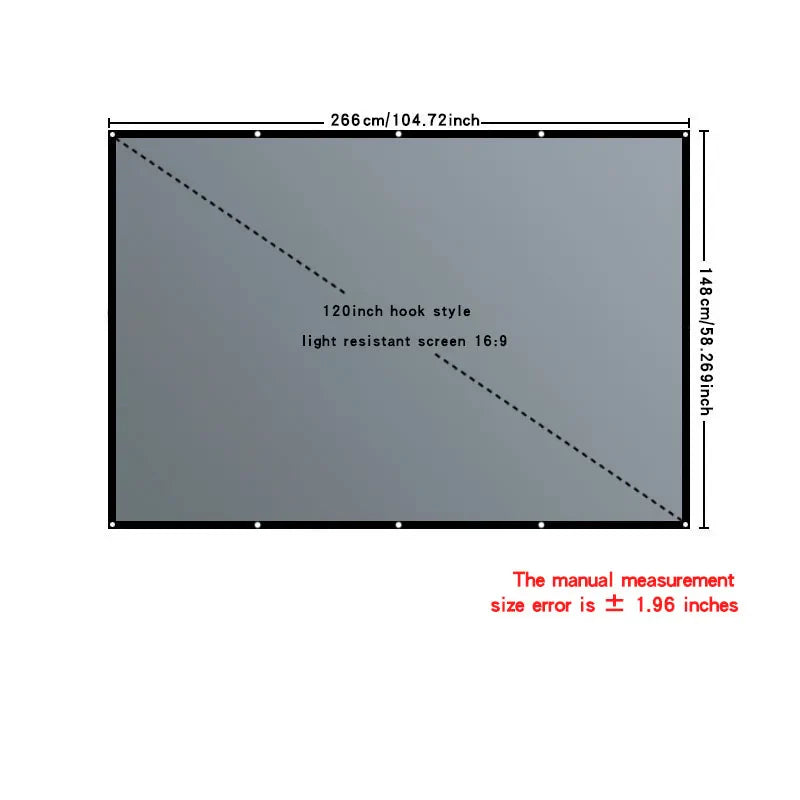 4K high-definition projection screen with 60-133 inch metal anti light screen hook design suitable for low...