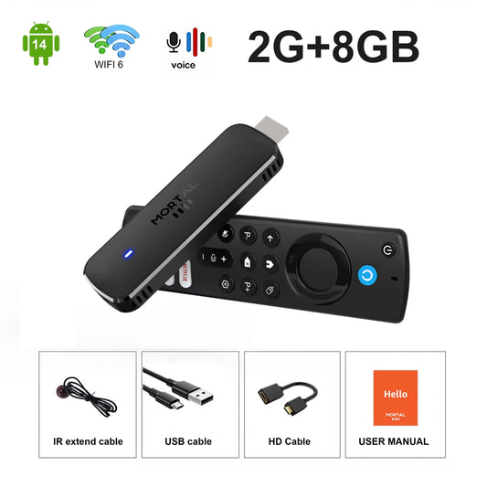 Q8 - Android 14 - Streaming Stick - with 8K / WiFi 6 / Voice Remote - 8GB RAM / 16GB Storage - DAB Media Solutions
