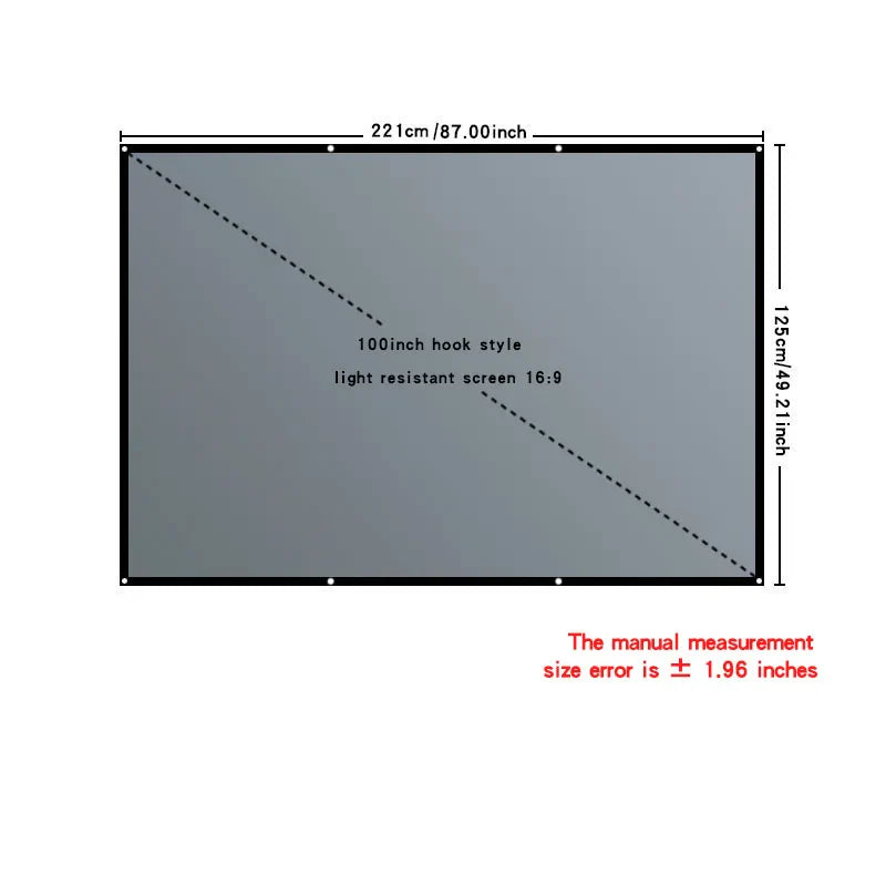 4K high-definition projection screen with 60-133 inch metal anti light screen hook design suitable for low...