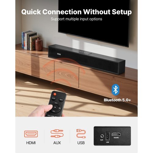 Sound Bar for Smart TV, 2.0 Channel, 24-Inch Compact Soundbar TV Speakers for Projector, Bluetooth AUX Connection, Remote Control, Easy Setup, 80W Surround Sound System for PC Home Theater Audio
