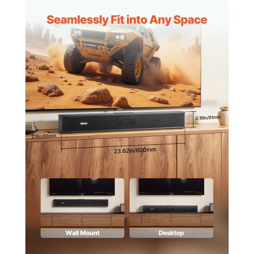 Sound Bar for Smart TV, 2.0 Channel, 24-Inch Compact Soundbar TV Speakers for Projector, Bluetooth AUX Connection, Remote Control, Easy Setup, 80W Surround Sound System for PC Home Theater Audio