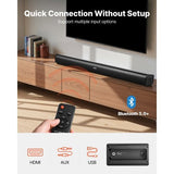 Sound Bar for Smart TV, 2.1 Channel, 35-Inch Compact Soundbar TV Speakers with Built-In Subwoofer for Projector, Bluetooth AUX Connection, Easy Setup, 120W Surround Sound System for Home Audio