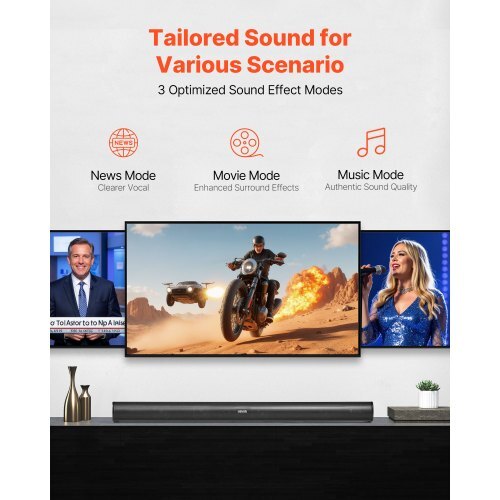 Sound Bar for Smart TV, 2.1 Channel, 35-Inch Compact Soundbar TV Speakers with Built-In Subwoofer for Projector, Bluetooth AUX Connection, Easy Setup, 120W Surround Sound System for Home Audio