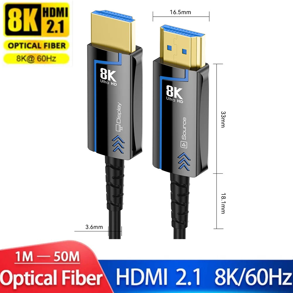 Fiber Optic HDMI 2.1 Cable - 8K / 48Gbps - 10m-50m