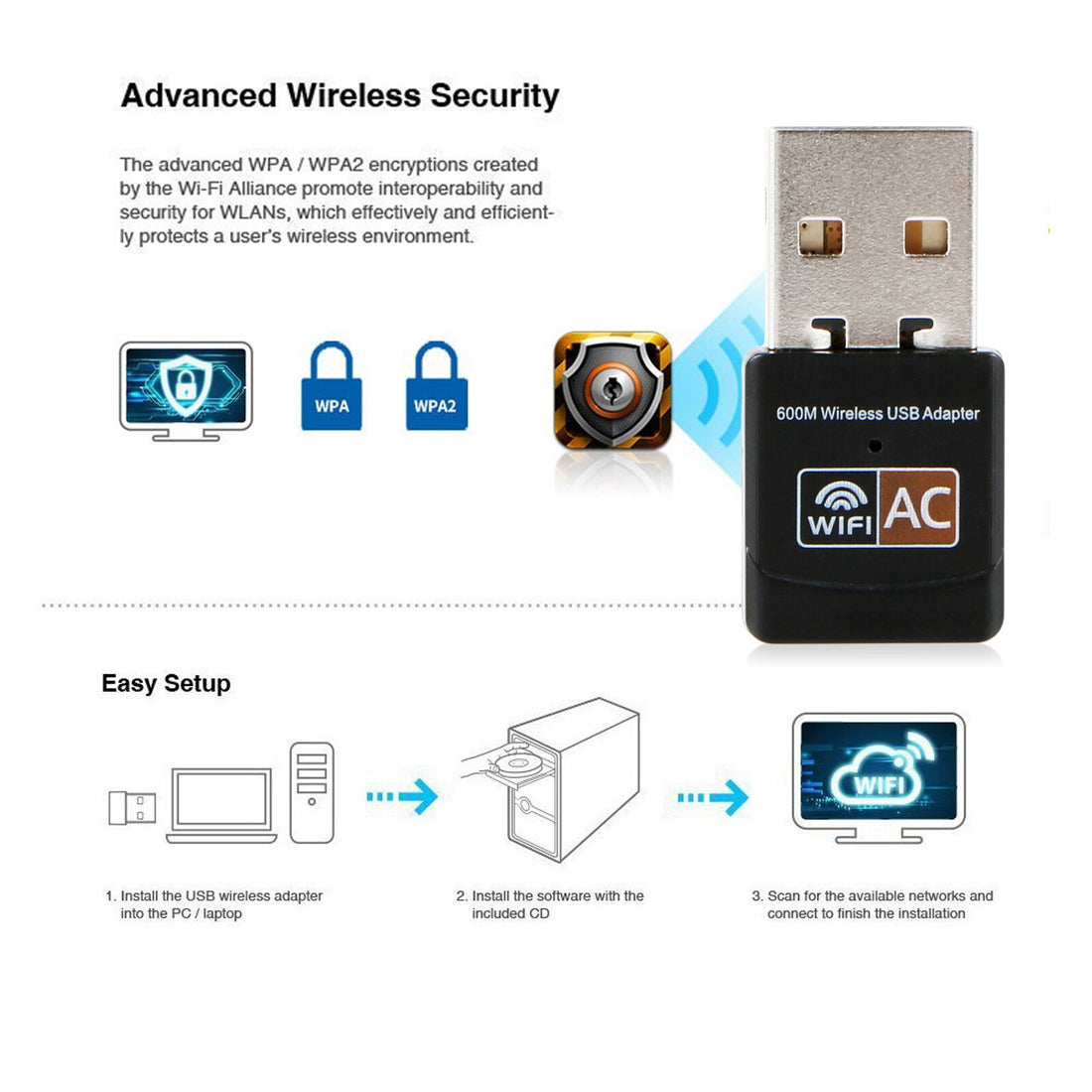 600Mbps Dual-Band USB WiFi Adapter