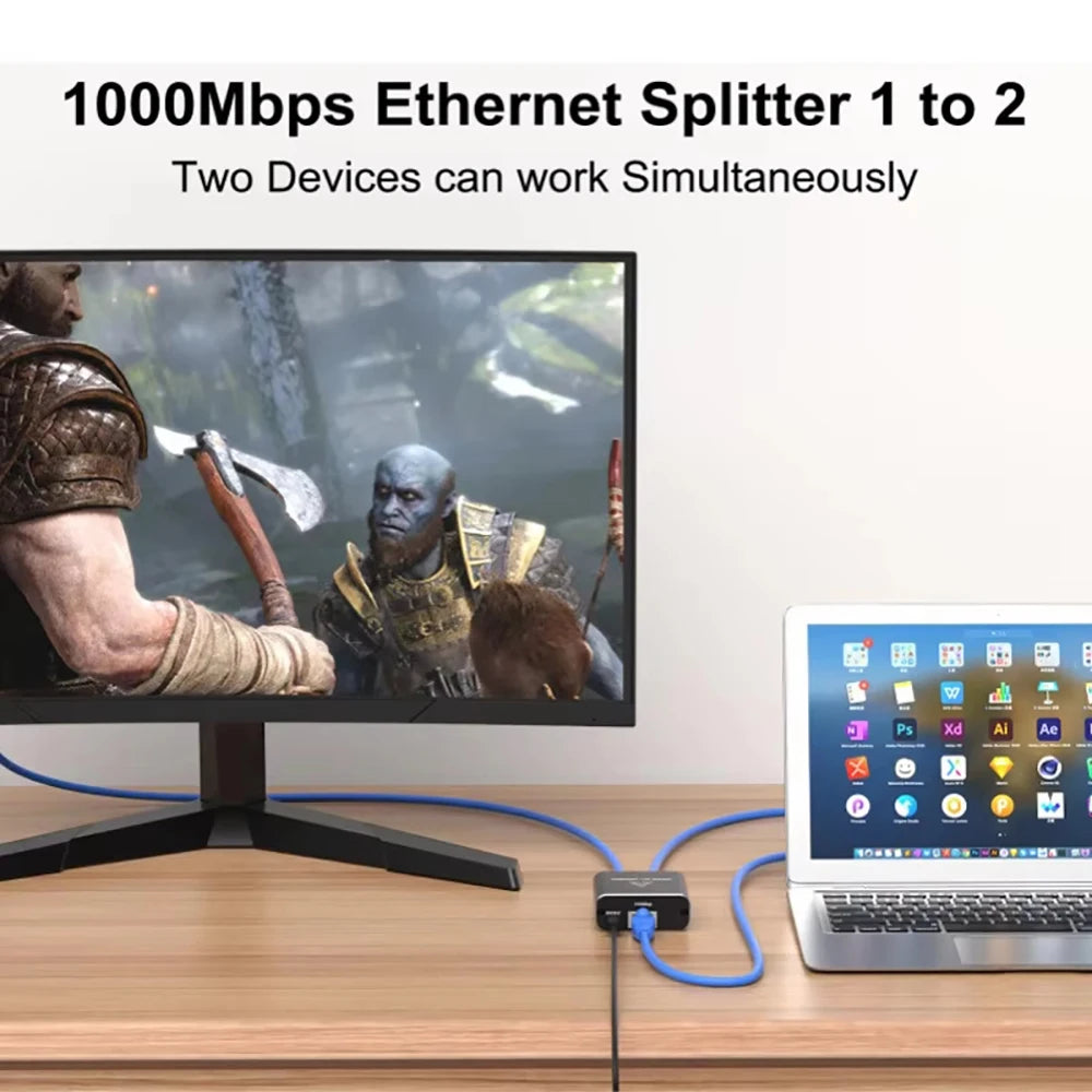 Gigabit RJ45 Ethernet Splitter Adapter