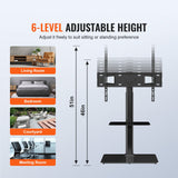 TV Stand Mount, Swivel Tall TV Stand For 32 To 65 Inch TVs, Height Adjustable Portable Floor TV Stand With Tempered Glass Base For Bedroom, Living Room