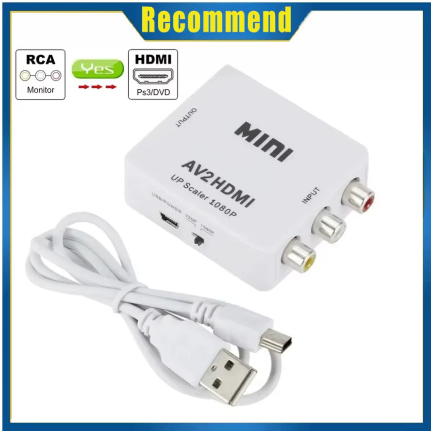 RCA to HDMI Converter with USB Cable 1080P AV to HDMI Adapter AV2HDMI AV/CVSB to HDMI AV to HDMI Switch HD