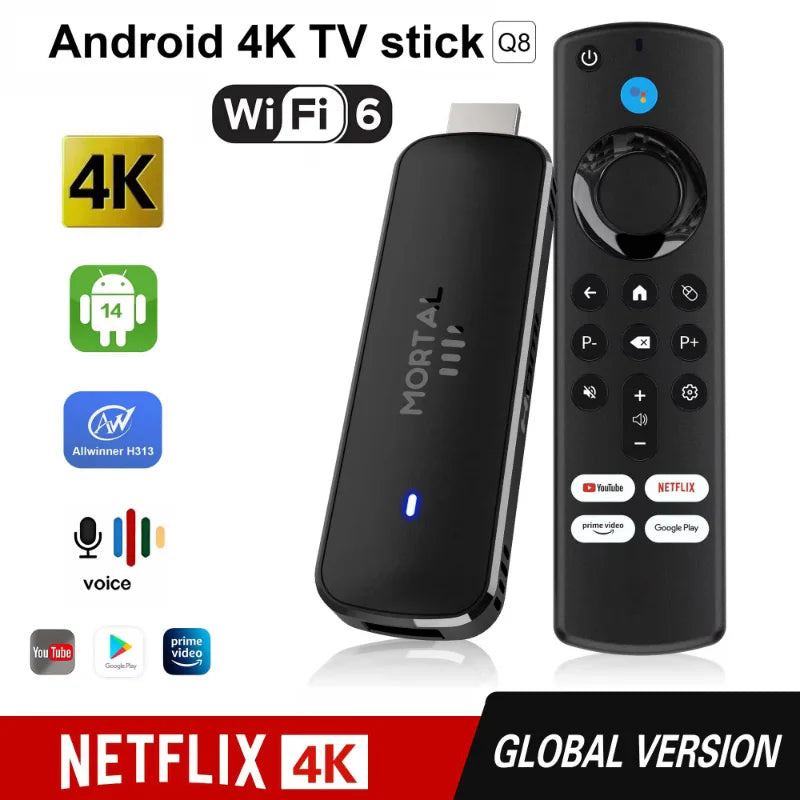 Q8 - Android 14 - Streaming Stick - with 8K / WiFi 6 / Voice Remote - 8GB RAM / 16GB Storage