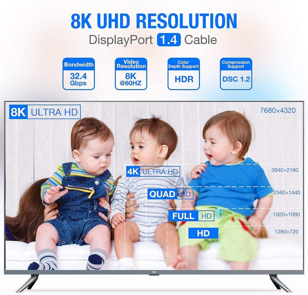 High Speed Display Port TV Cable Audio 8K Video Cable Compatible For PC And Laptop Portable Projector...