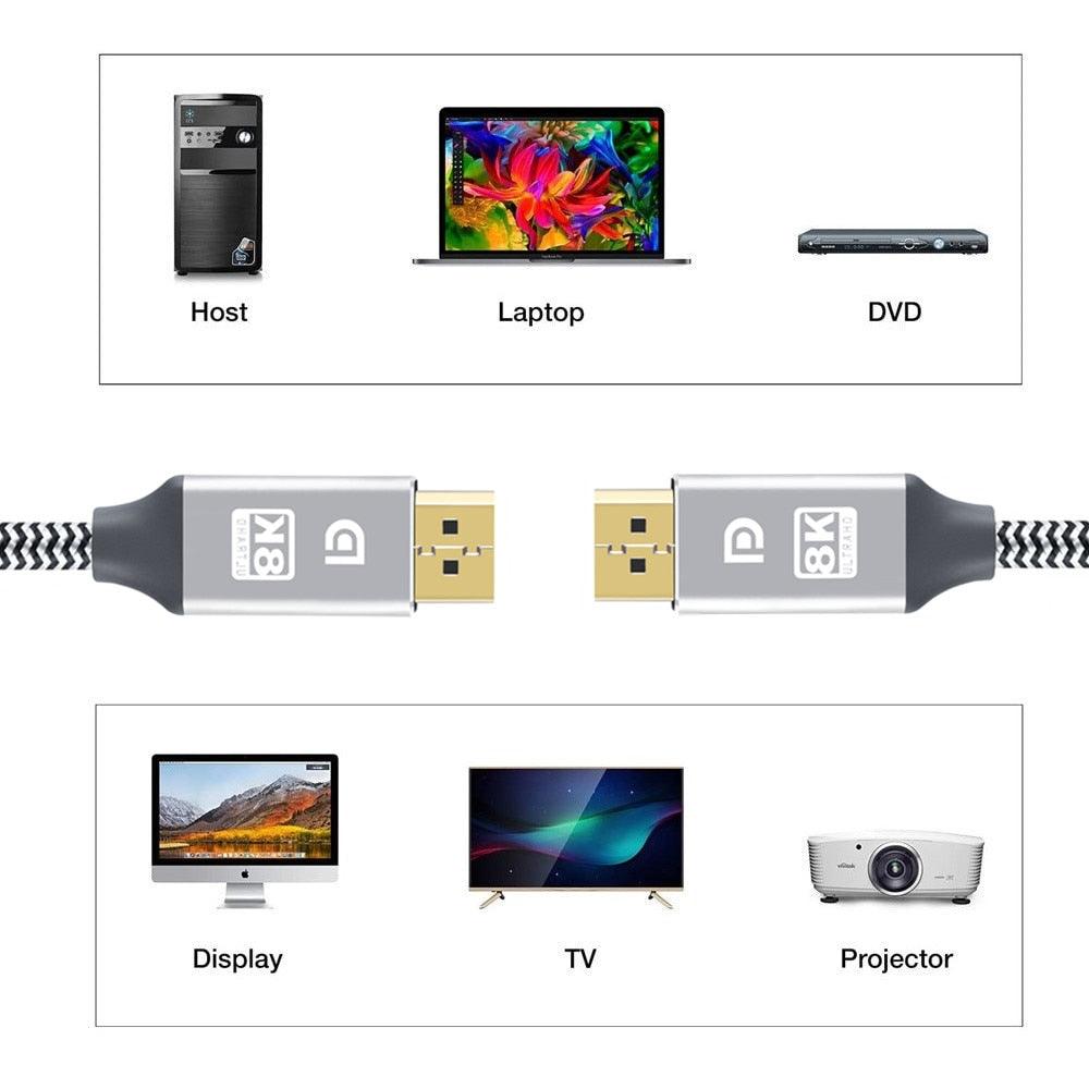 High Speed Display Port TV Cable Audio 8K Video Cable Compatible For PC And Laptop Portable Projector...