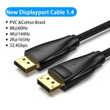 Fast 1.4Gbps 8K 60Hz 4K HDR Display Port Audio Cable for Video PC Laptop TV